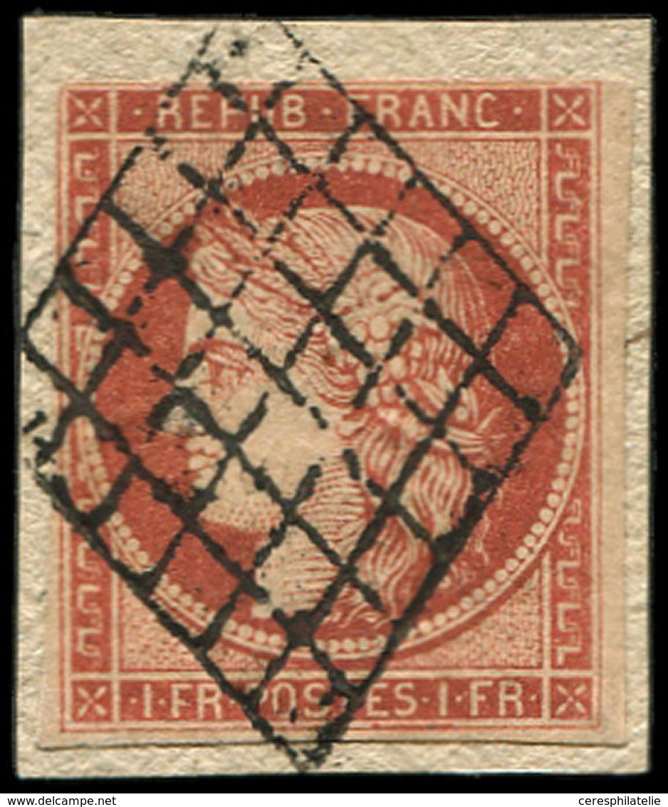 EMISSION DE 1849 - 7     1f. VERMILLON, Effl. En Haut Et à G., Obl. GRILLE S. Fragt, Très Plaisant D'aspect - 1849-1850 Ceres