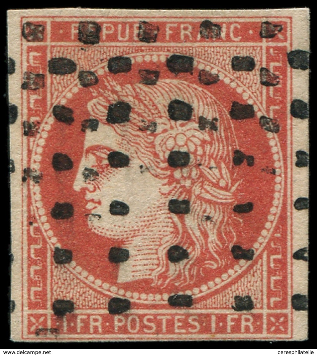 EMISSION DE 1849 - 7a    1f. Vermillon VIF, Obl. Rouleau De GROS POINTS, Très Jolie Nuance, TTB, Certif. Calves - 1849-1850 Cérès