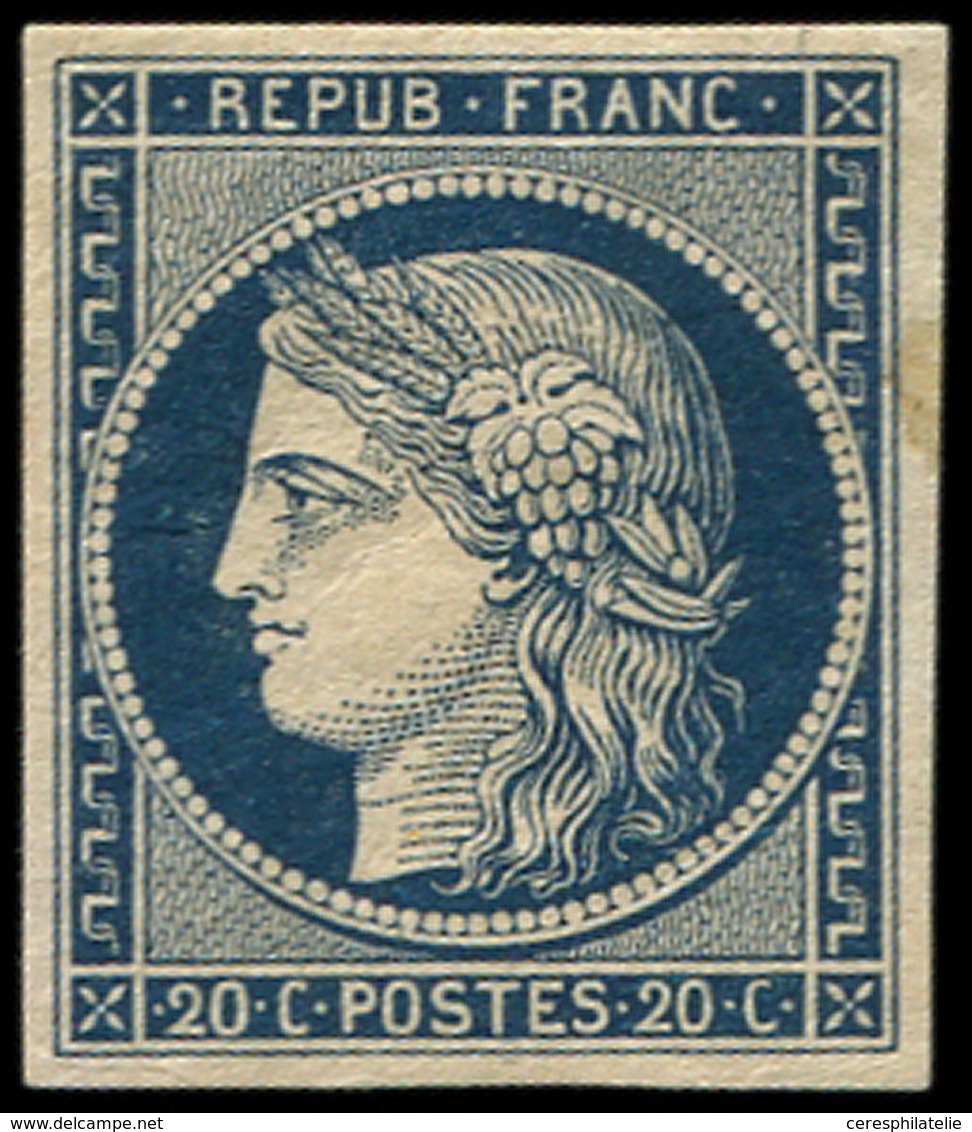 * EMISSION DE 1849 - 8a   20c. Bleu Foncé Dit "Marquelet", Lég. Pelurages Mais Aspect Très Frais Et TB, Certif. JF Brun - 1849-1850 Cérès