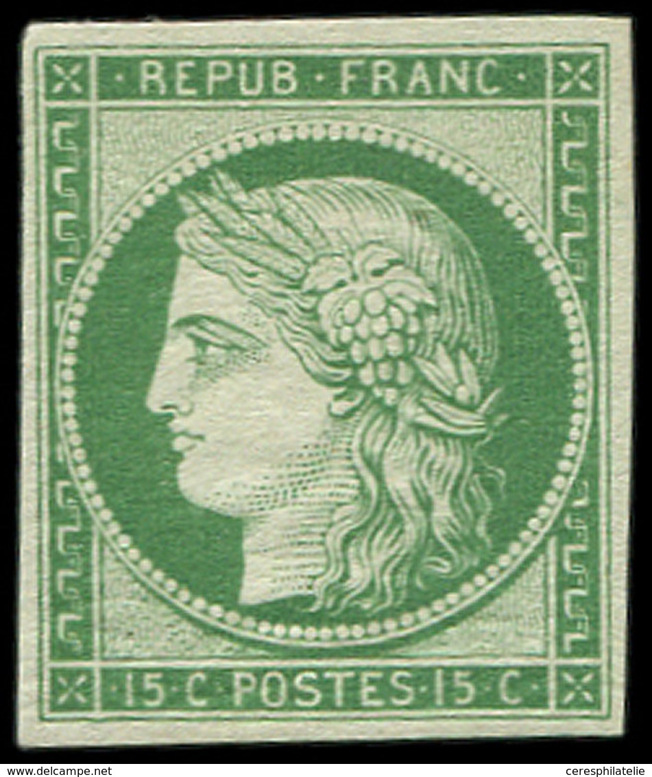 * EMISSION DE 1849 - R2e  15c. Vert Clair, REIMPRESSION, Ch. Légère, TB - 1849-1850 Cérès