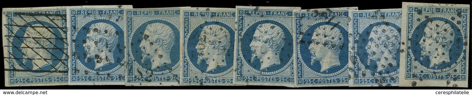 PRESIDENCE - 10   25c. Bleu, 8 Ex. Obl. Et Nuances Diverses, Ex. Choisis, TB/TTB - 1852 Luis-Napoléon