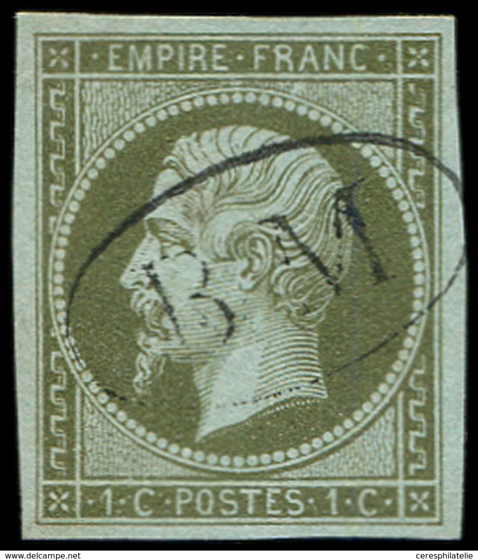 EMPIRE NON DENTELE - 11    1c. Olive, Obl. BM Dans Un Ovale, TTB - 1853-1860 Napoléon III