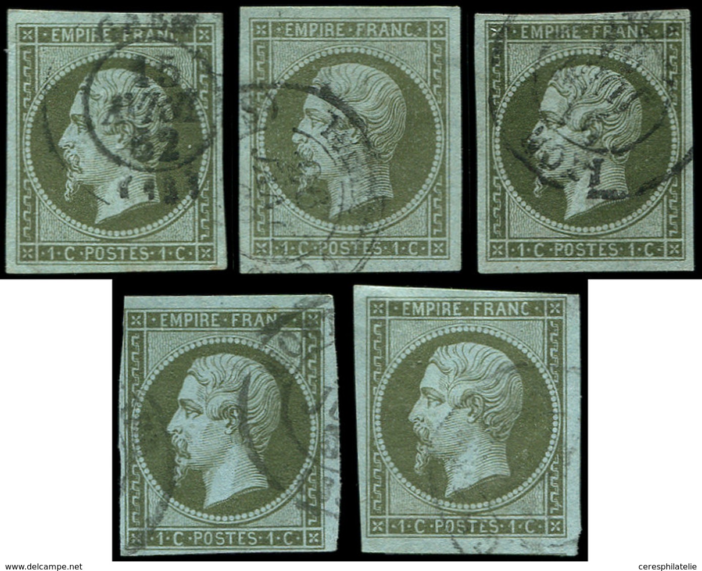 EMPIRE NON DENTELE - 11    1c. Olive, 5 Ex. Choisis Obl. Càd, TB - 1853-1860 Napoleon III