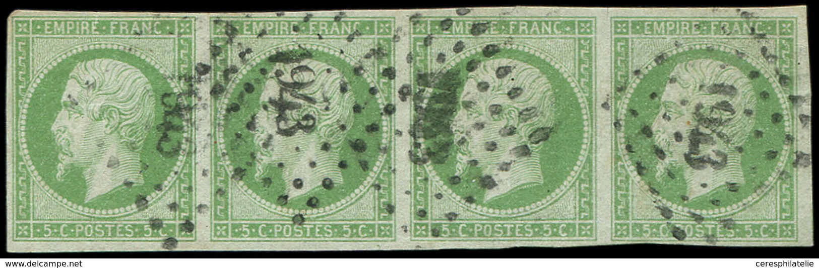 EMPIRE NON DENTELE - 12a   5c. Vert-jaune, BANDE De 4 Oblitérée PC 1943, Petite Fente S. 1er Ex., B/TB - 1853-1860 Napoléon III