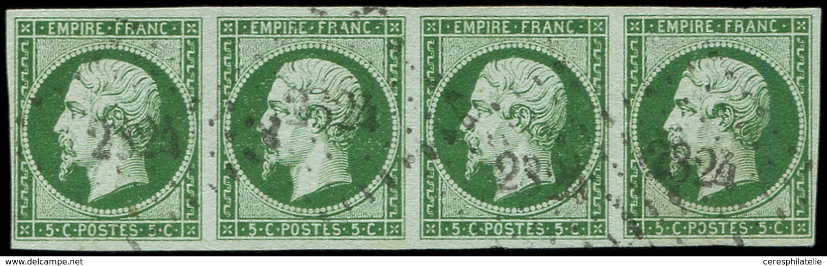 EMPIRE NON DENTELE - 12c   5c. Vert FONCE S. Vert, BANDE De 4 Obl. PC 2324, Superbe - 1853-1860 Napoléon III