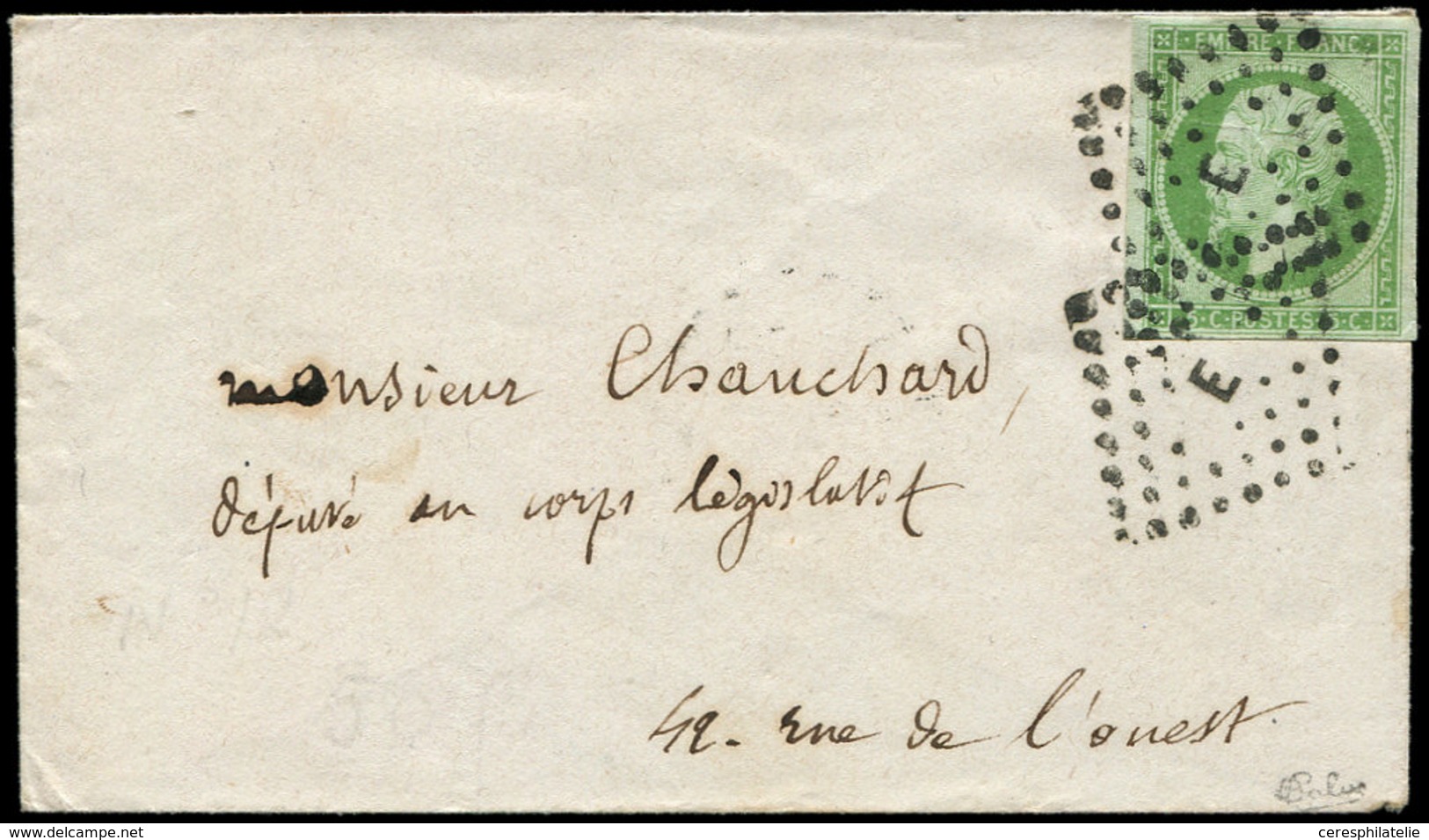 Let EMPIRE NON DENTELE - 12    5c. Vert, Obl. Los. E Sur Petite Env., TB. C - 1853-1860 Napoléon III
