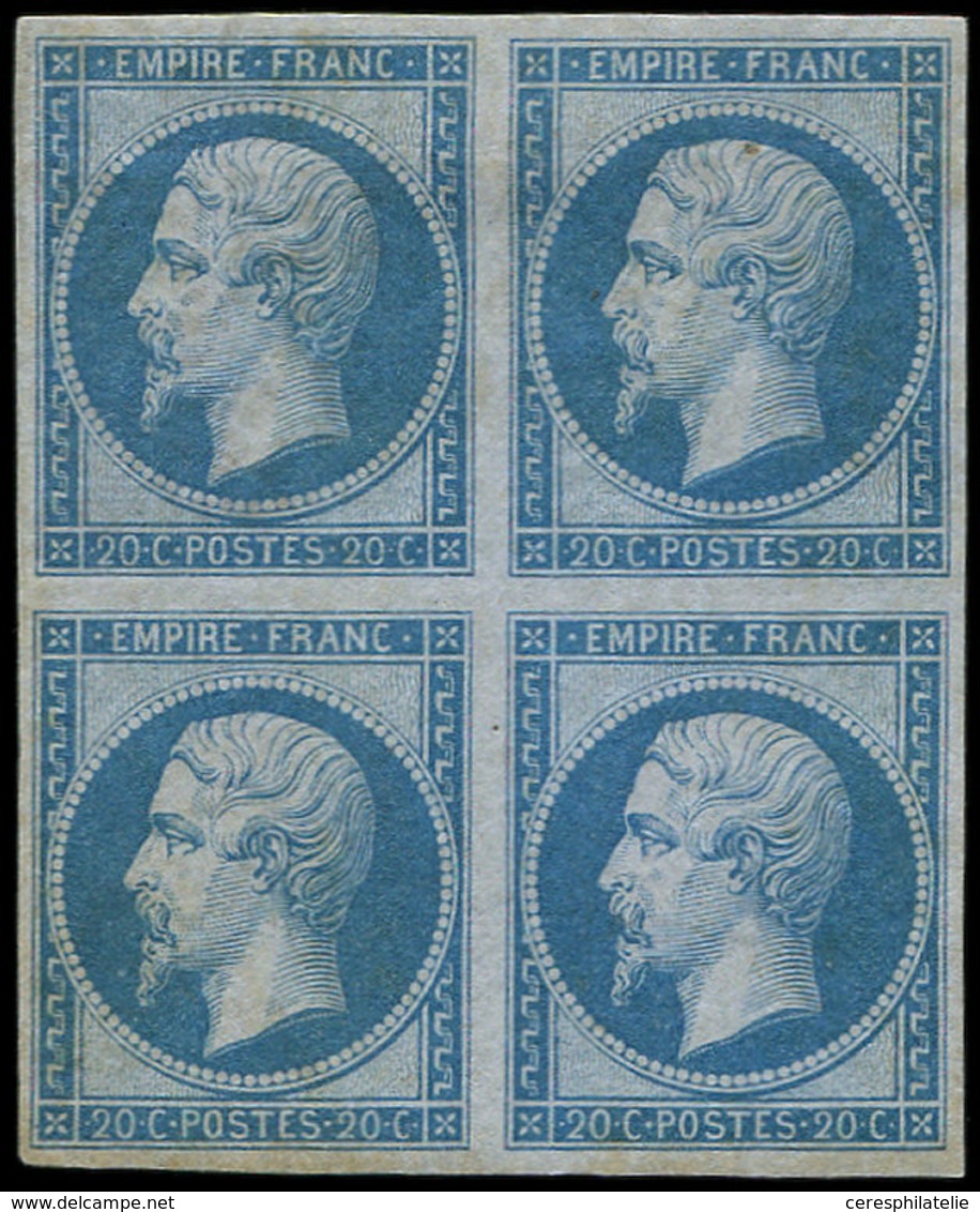 (*) EMPIRE NON DENTELE - 14B  20c. Bleu, T II, BLOC De 4, TB - 1853-1860 Napoléon III