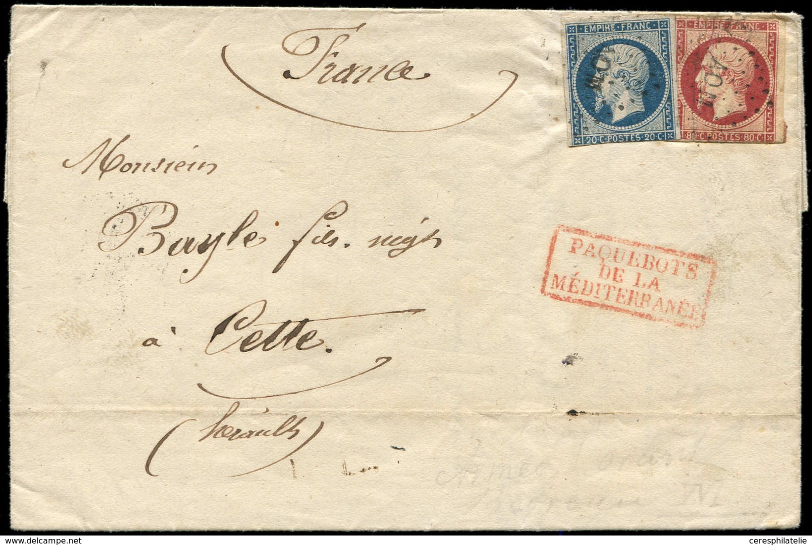 Let EMPIRE NON DENTELE - 14A Et 17A, 20c. Bleu Et 80c. Carmin, Les 2 Défx, Obl. Los. AOM Sur LAC De Kamiech Du 1/10/55,  - 1853-1860 Napoléon III