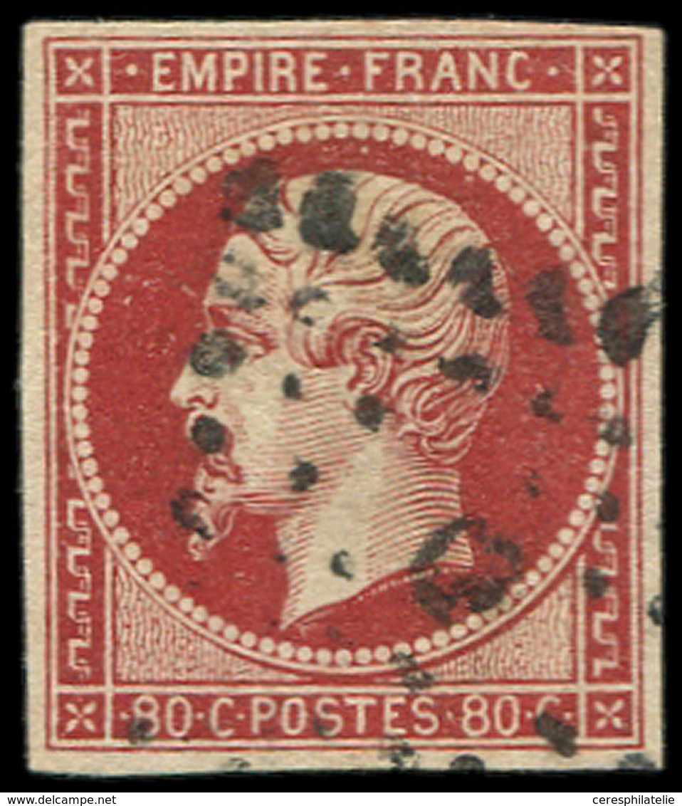 EMPIRE NON DENTELE - 17Ar 80c. VERMILLONNE FONCE, Obl. Los. D, Nuance Certifiée Calves, TB. C - 1853-1860 Napoleon III