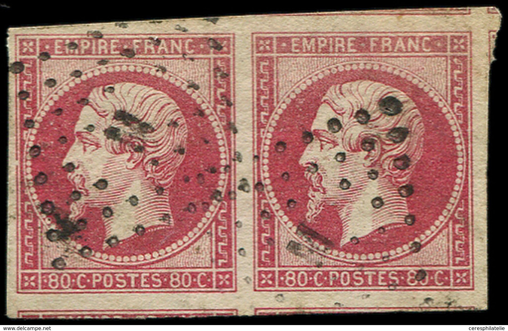 EMPIRE NON DENTELE - 17B  80c. Rose, PAIRE, 5 Voisins, Obl. Los. M Bâton, TTB - 1853-1860 Napoleon III