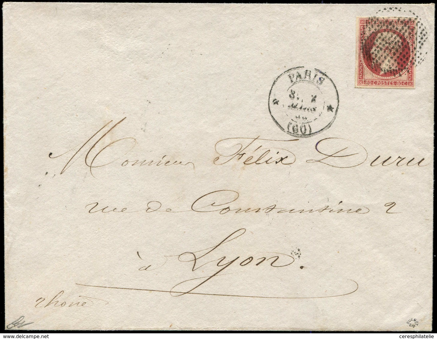 Let EMPIRE NON DENTELE - 17A  80c. Carmin, Obl. ROND De POINTS S. Env., Càd * PARIS * 3/60, TB - 1853-1860 Napoleon III