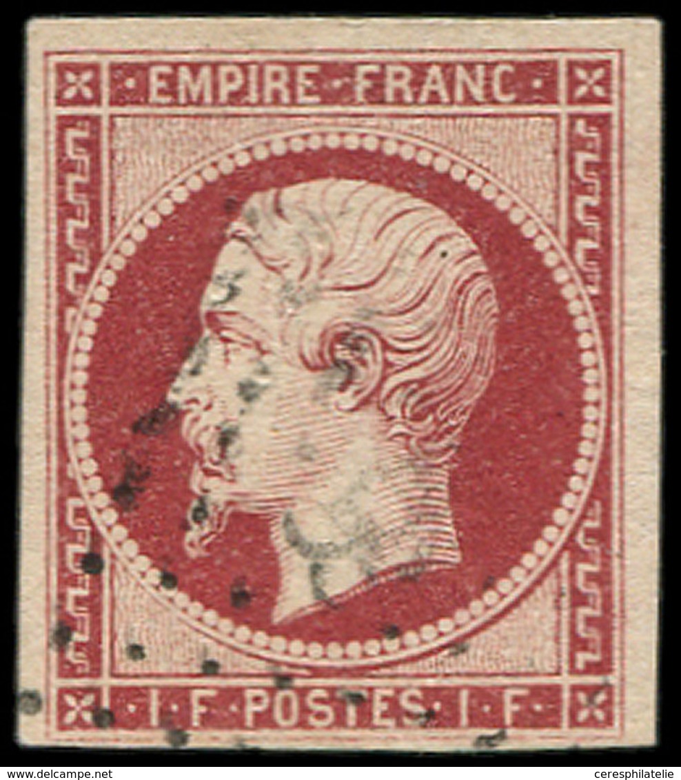 EMPIRE NON DENTELE - 18    1f. Carmin, Obl. PC, Frappe Légère, TB, Certif. Miro - 1853-1860 Napoléon III