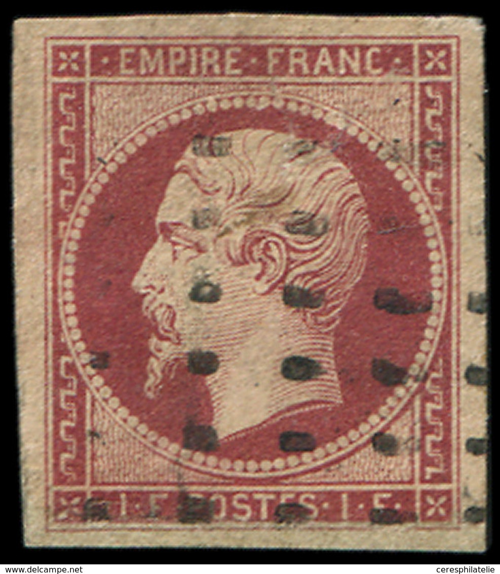 EMPIRE NON DENTELE - 18    1f. Carmin, Obl. GROS POINTS, Réparé, B - 1853-1860 Napoléon III