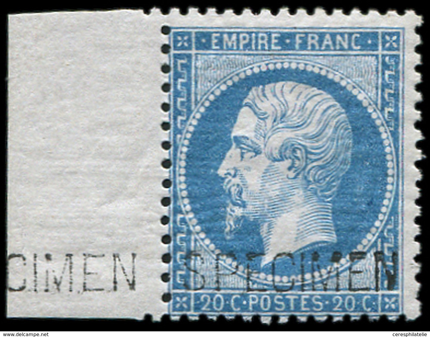 ** EMPIRE DENTELE - S22d 20c. Bleu, Surchargé SPECIMEN, Bdf, TB - 1862 Napoléon III