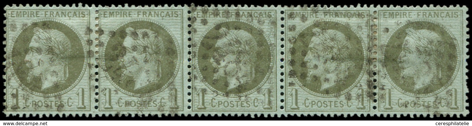 EMPIRE LAURE - 25    1c. Bronze, BANDE De 5 Obl. GC 2484, TB - 1863-1870 Napoléon III Con Laureles