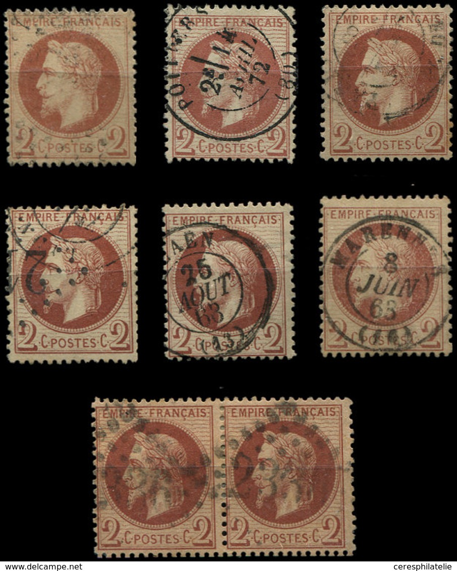 EMPIRE LAURE - 26    2c. Rouge Brun, 6 Unités Choisies Et Une PAIRE Obl., Nuances, TB/TTB - 1863-1870 Napoléon III Con Laureles