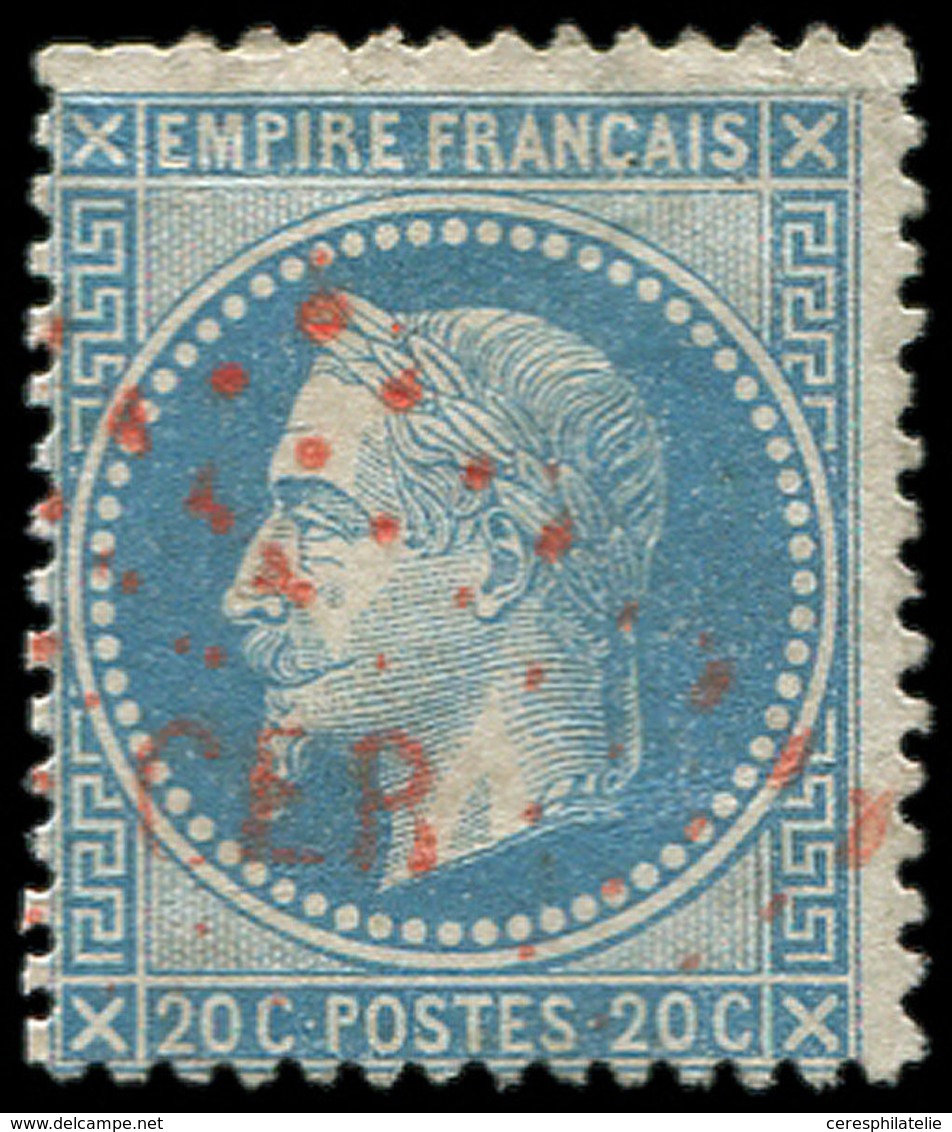 EMPIRE LAURE - 29A  20c. Bleu, T I, Défx, Obl. Los. ROUGE CER, Frappe TTB - 1863-1870 Napoléon III Con Laureles