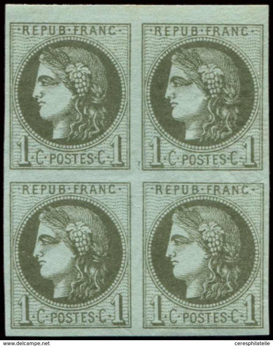 ** EMISSION DE BORDEAUX - 39A   1c. Olive, R I, 1er état, BLOC De 4 Bdf, TB - 1870 Emisión De Bordeaux