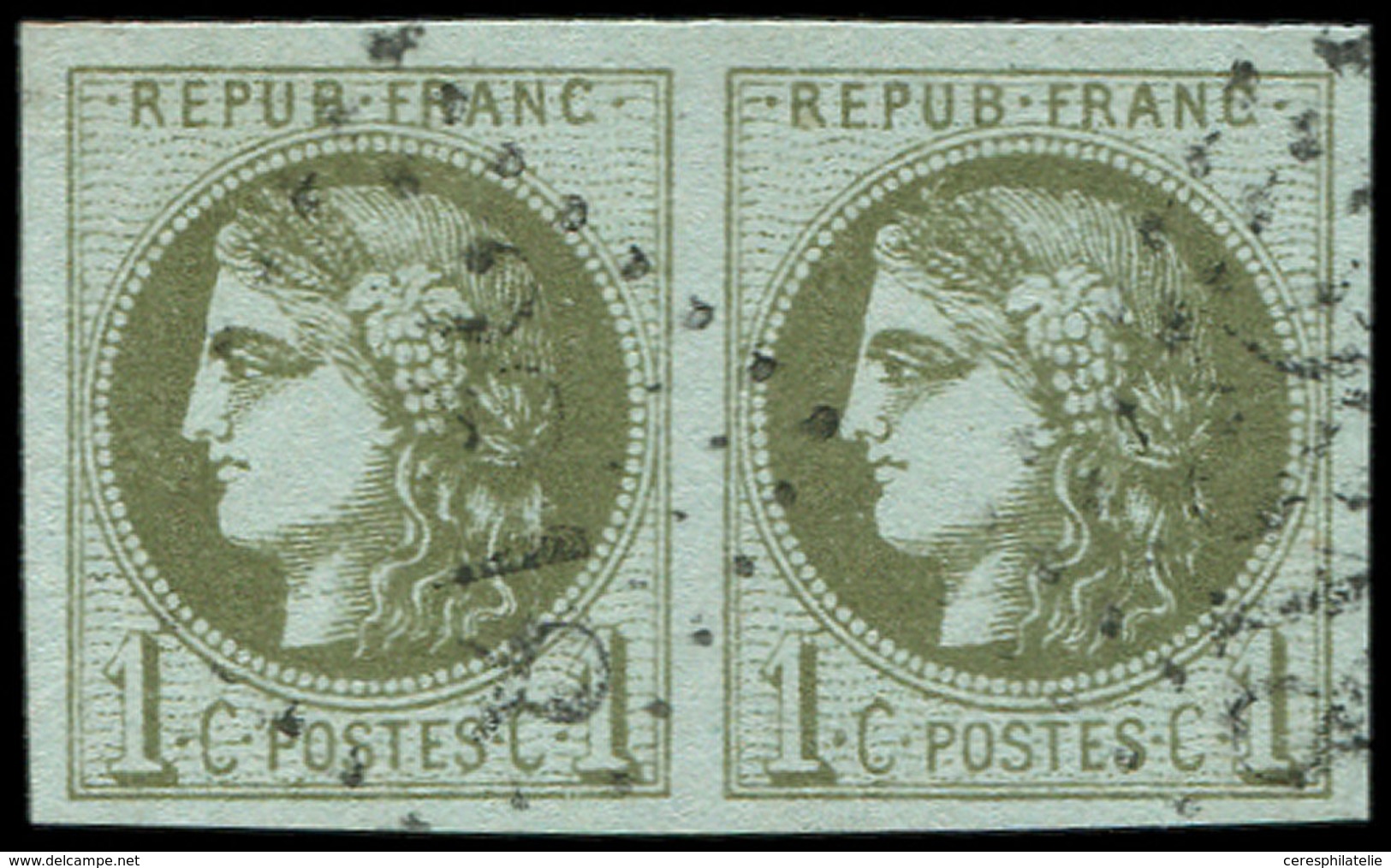 EMISSION DE BORDEAUX - 39C   1c. Olive, R III, PAIRE Obl. GC 2318, TTB. C - 1870 Emisión De Bordeaux