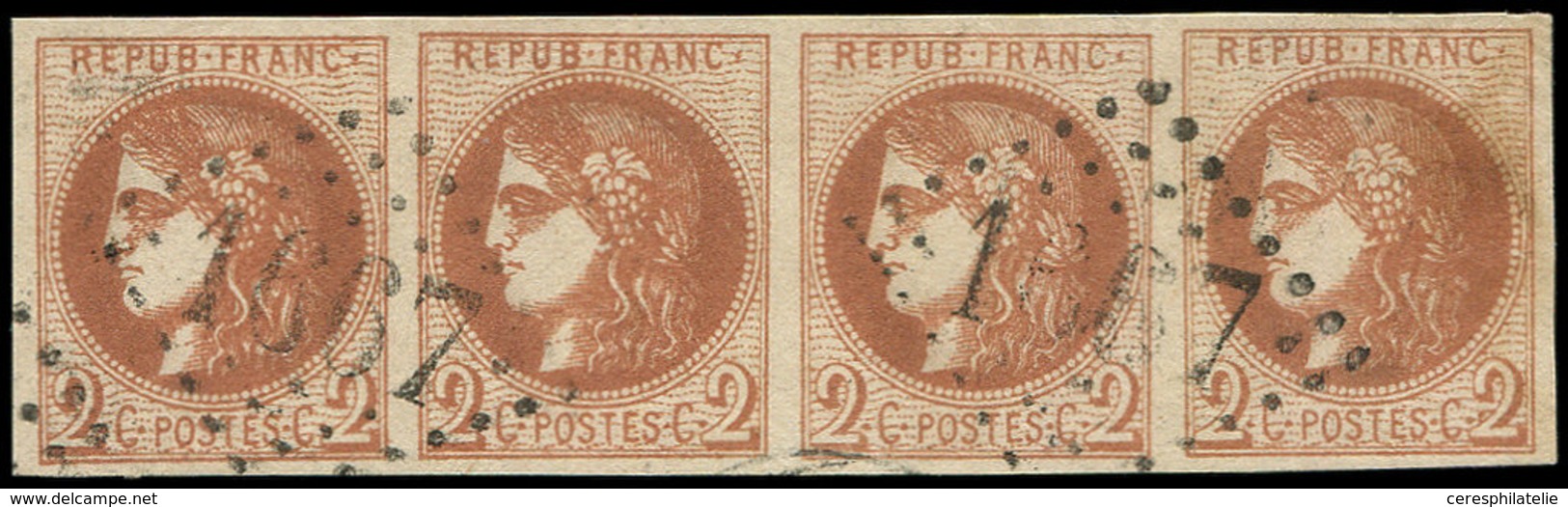 EMISSION DE BORDEAUX - 40B   2c. Brun-rouge, R II, BANDE De 4 Obl. GC 1667, TTB - 1870 Emisión De Bordeaux