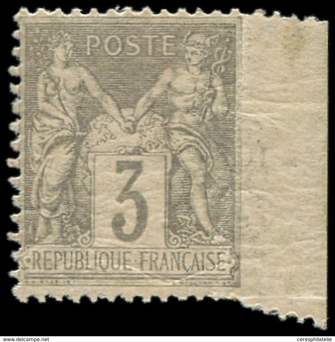 ** TYPE SAGE - 87    3c. Gris, Dentelé 3 COTES, Petit Bdf, Petite Froissure De Gomme D'origine, TB - 1876-1878 Sage (Type I)