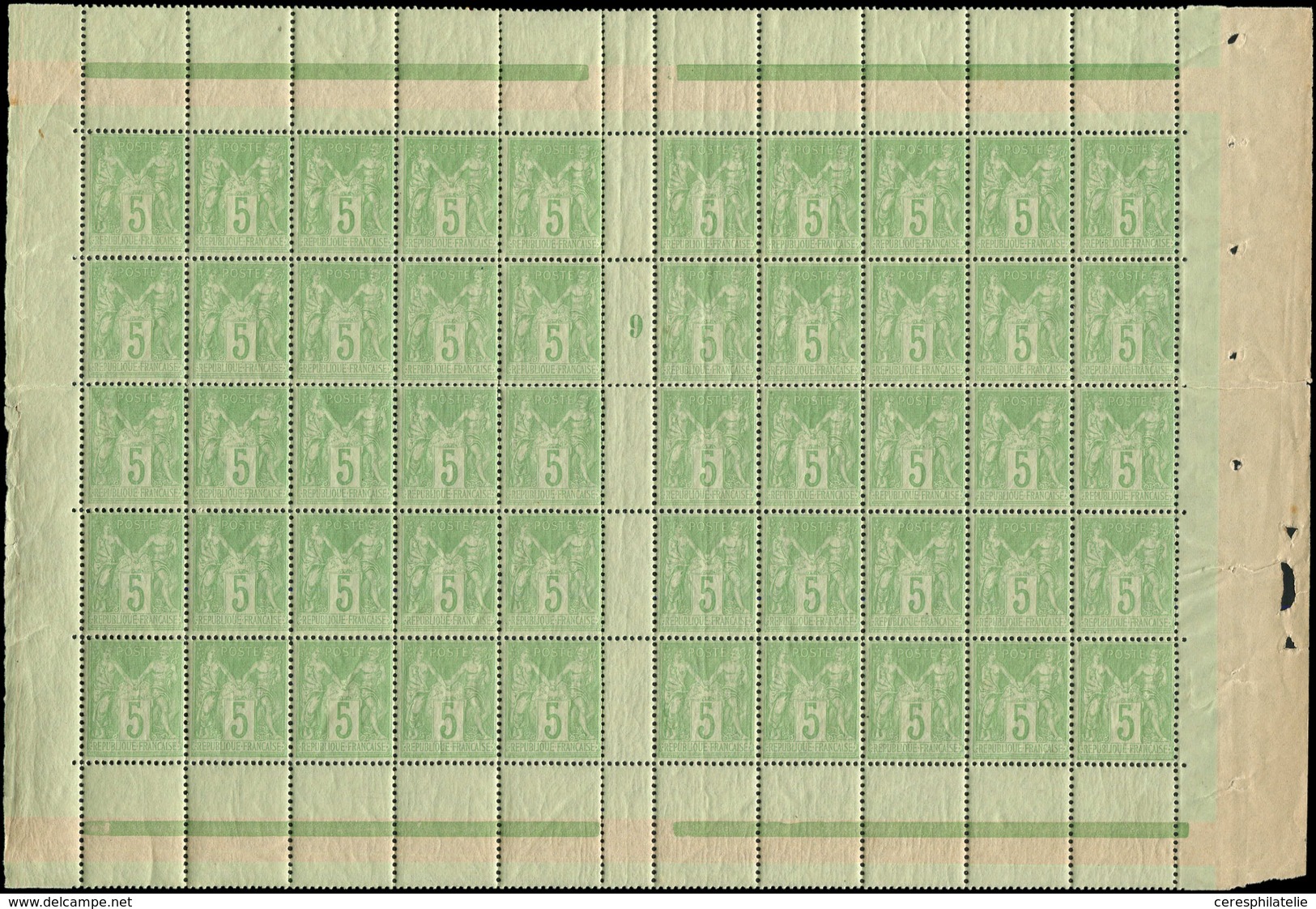 ** TYPE SAGE - 106   5c. Vert-jaune, PANNEAU De 50 Mill.9, Point Roux S. 3 Ex., Très Bon Centrage Dans L'ensemble TB - 1876-1878 Sage (Type I)