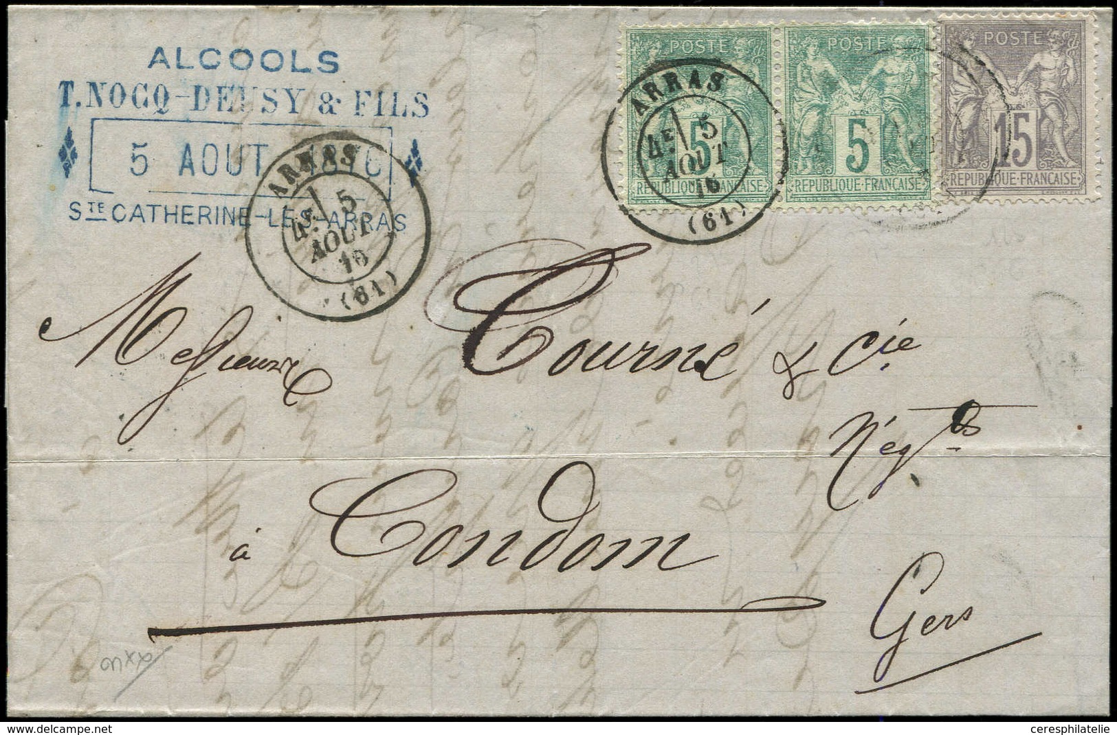 Let TYPE SAGE SUR LETTRES - N°64 PAIRE Et 66 Obl. Càd T17 ARRAS 5/8/76 S. LAC, TTB - 1877-1920: Periodo Semi Moderno