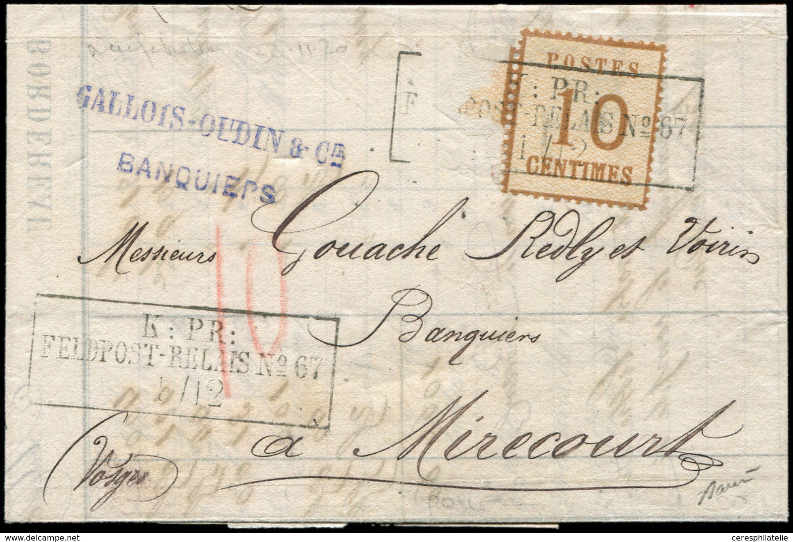 Let ALSACE-LORRAINE - 5   10c. Bistre-brun, Obl. Cachet K: PR/FELDPOST-RELAIS N°67 1/12 Sur LAC De Bar Le Duc, TB - Otros & Sin Clasificación