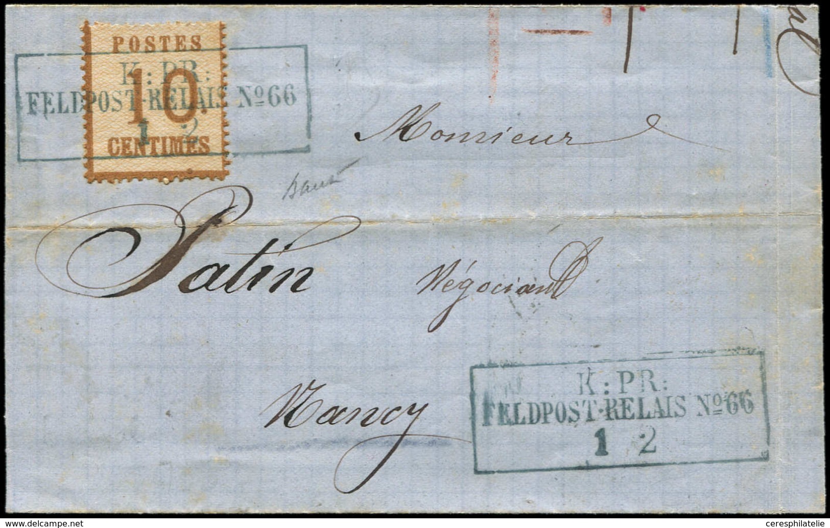 Let ALSACE-LORRAINE - 5   10c. Bistre-brun, Obl. Cachet Bleu K:PR:/FELDPOST.RELAIS N°66/1 2 S. LAC Incomplète D'EPINAL,  - Otros & Sin Clasificación