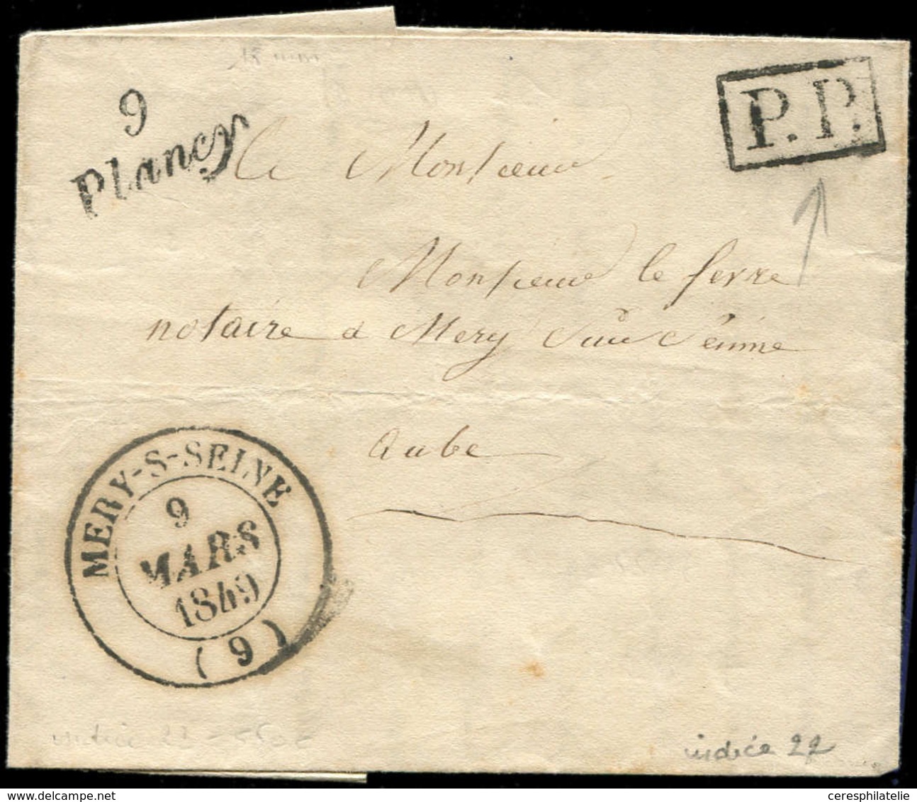 Let OBLITERATIONS PAR DEPARTEMENTS - 9/AUBE Cursive 9/PLANCY S. LAC, Càd T14 MERY-S-SEINE 9/3/49, Superbe - 1849-1876: Periodo Clásico