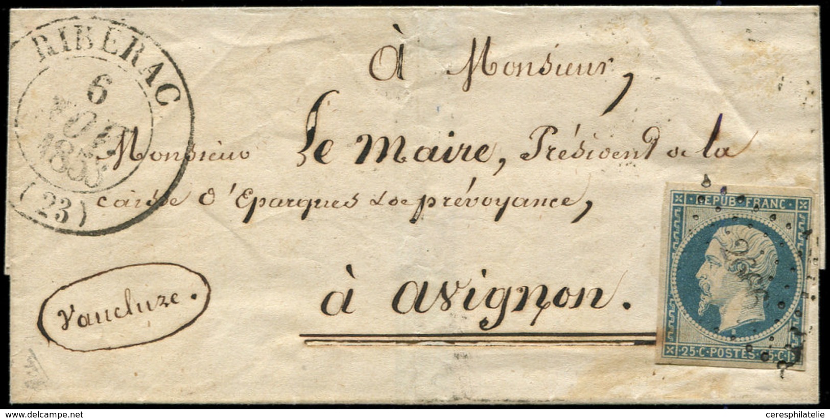 Let OBLITERATIONS PAR DEPARTEMENTS - 23/DORDOGNE N°10 Obl. PC 2666 S. LSC, Càd T13 RIBERAC 5/11/53, TTB - 1849-1876: Periodo Clásico