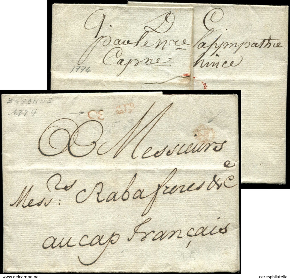 Let LETTRES DE PARIS - Lettre De Bayonne De 1774 Pour Haïti Passée Par La Petite Poste De Paris, MP Rouge 6°Lvée Et 30,  - 1849-1876: Periodo Clásico