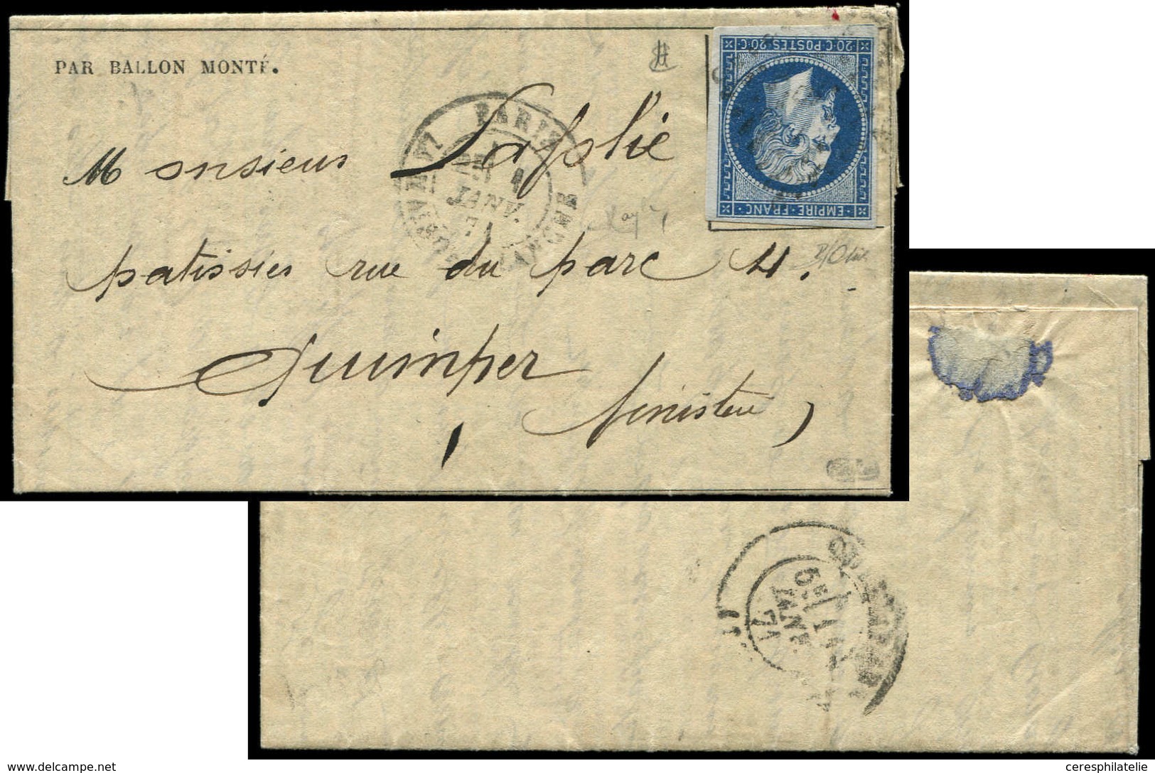 Let BALLONS MONTES - N°14A Obl. Los. De Points Usé Sur Gazette N°20, Càd PARIS/LA MAISON BLANCHE 1/1/71, Affr. Rare, TB, - Guerra De 1870
