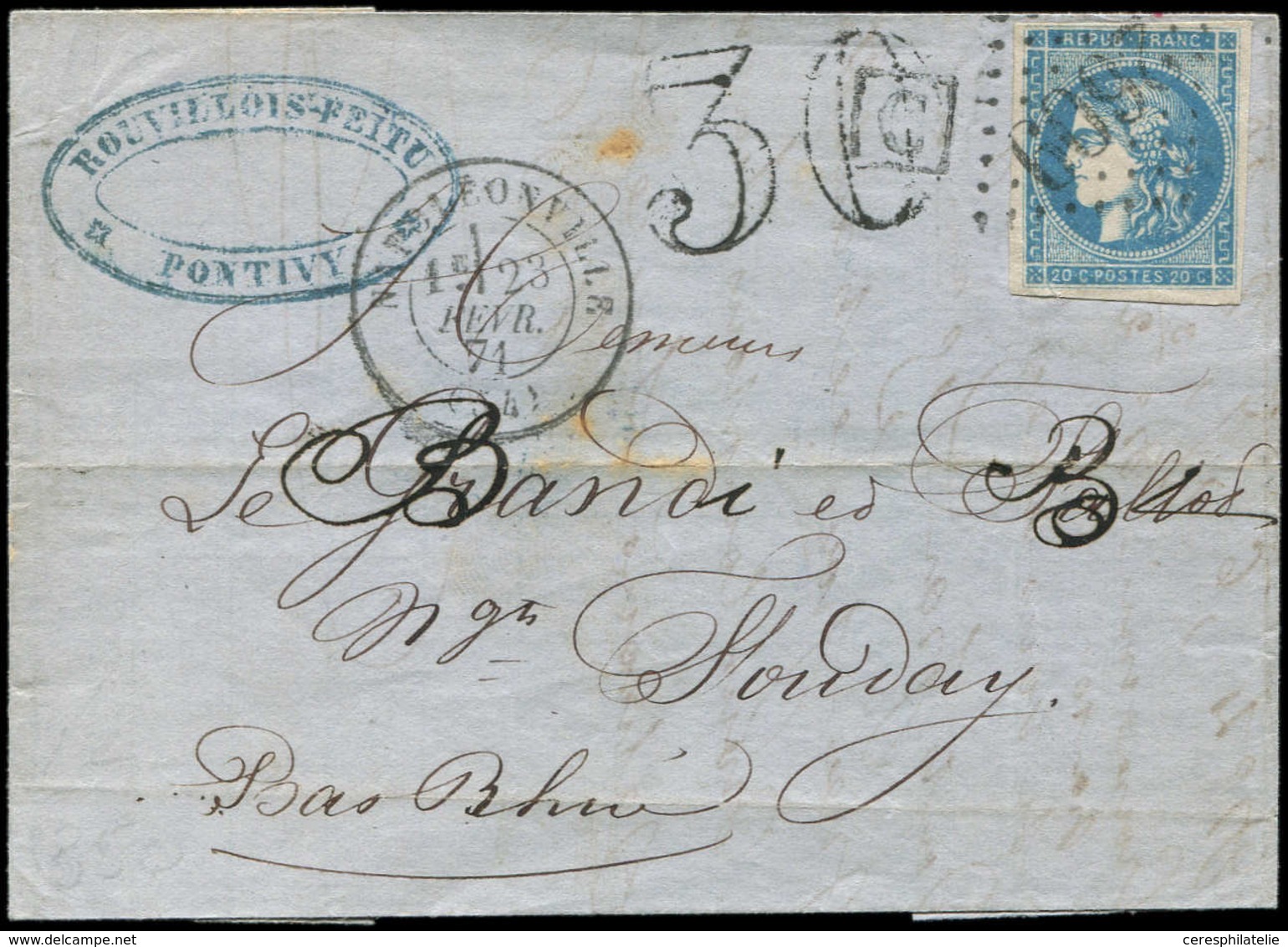 Let Guerre De 1870 -  N°45C Obl. GC 2609 S. LAC Incomplète, Càd T17 NAPOLEONVILLE 23/2/71, Taxe 30 Et Boite Urbaine C, P - Guerra De 1870