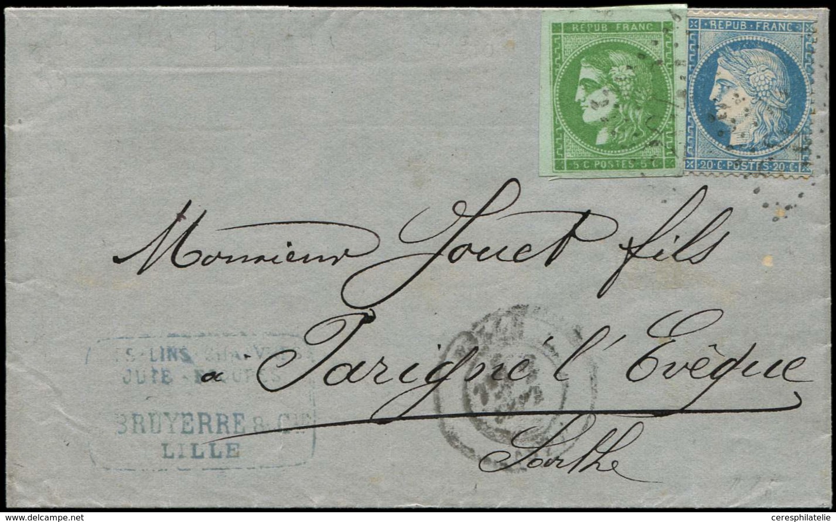 Let AFFRANCHISSEMENTS DE SEPTEMBRE 1871 - N°37 Et 42B Obl. GC 2046 S. LAC, Càd T17 LILLE 2/9/71, TB - 1849-1876: Periodo Clásico