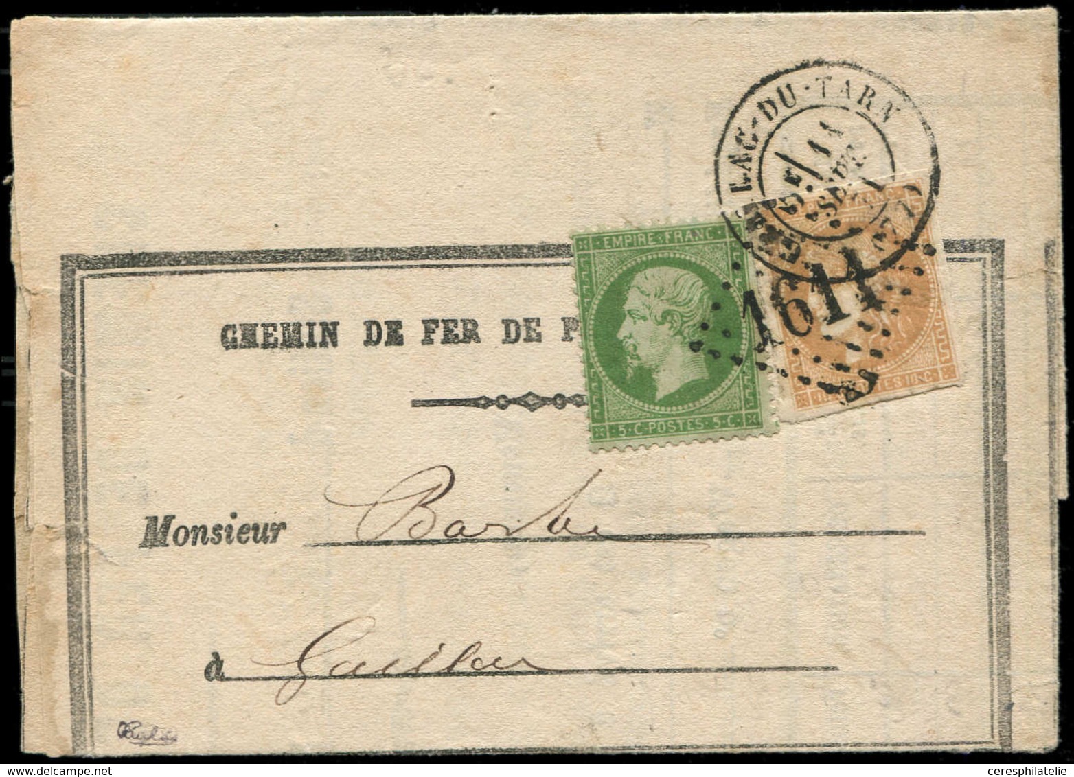 Let AFFRANCHISSEMENTS DE SEPTEMBRE 1871 - N°20 Et 43A Obl. GC 1611 S. Imprimé Des Chemins De Fer De Paris à Orléans, Càd - 1849-1876: Periodo Clásico