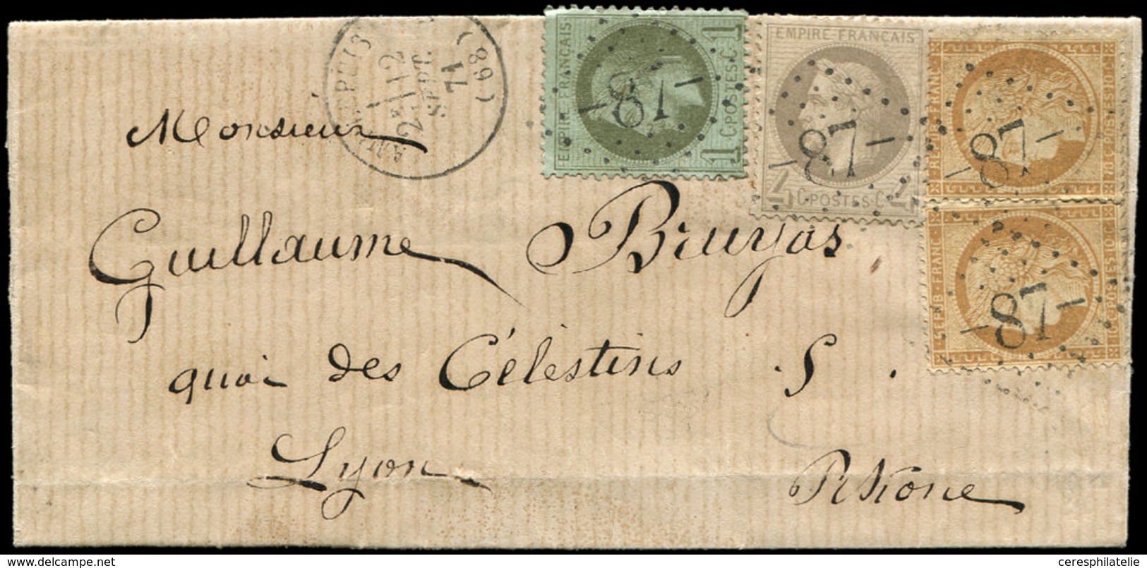 Let AFFRANCHISSEMENTS DE SEPTEMBRE 1871 - N°25, 27 Et 36 (2) Obl. GC 87 S. LAC, Càd T16 AMPLEPUIS 12/9/71, Superbe - 1849-1876: Periodo Clásico