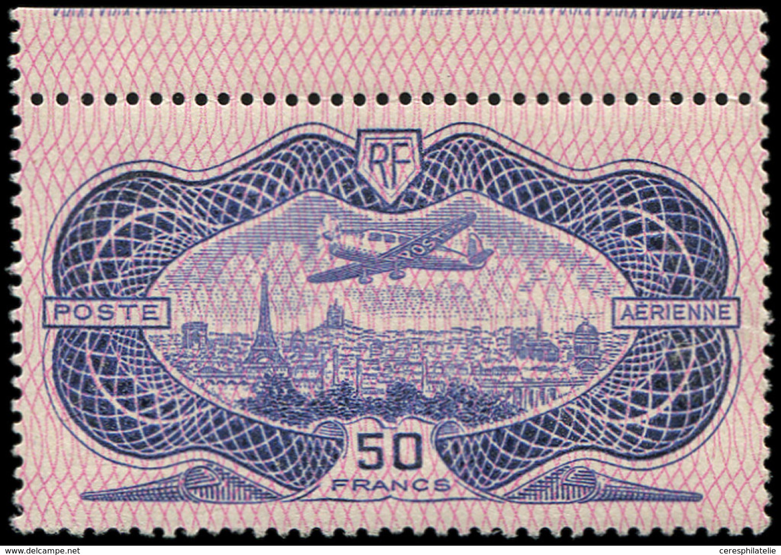 ** POSTE AERIENNE - 15b 50f., Burelage RENVERSE, Bdf, TB - 1927-1959 Nuevos