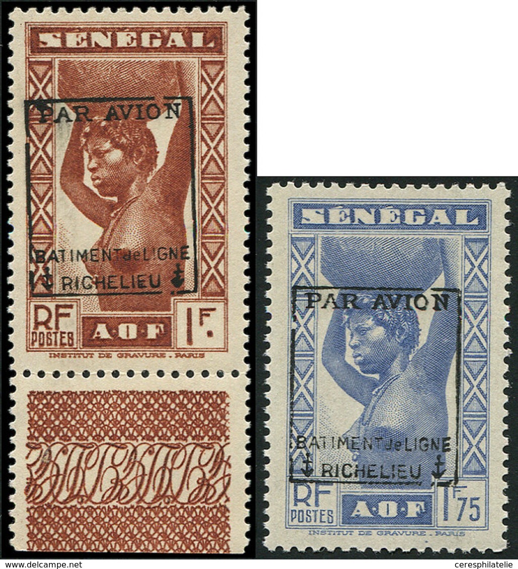 ** Poste Aérienne Militaire -  6/7 : 1f. Et 1f75 Du Sénégal, Surch. BATIMENT De LIGNE RICHELIEU, TB - Correo Aéreo Militar