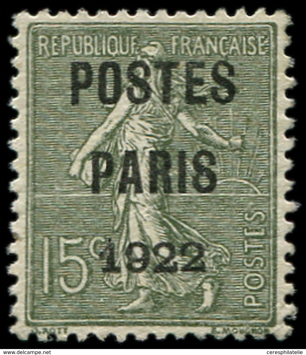 (*) PREOBLITERES - 31  15c. Vert-olive, POSTES PARIS 1922, TB - 1893-1947