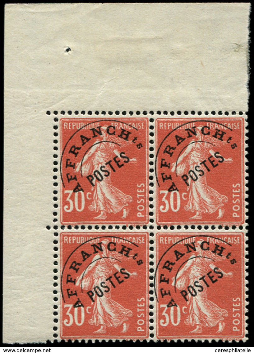 ** PREOBLITERES - 58  Semeuse Camée, 30c. Rouge, BLOC De 4 Cdf, TTB - 1893-1947