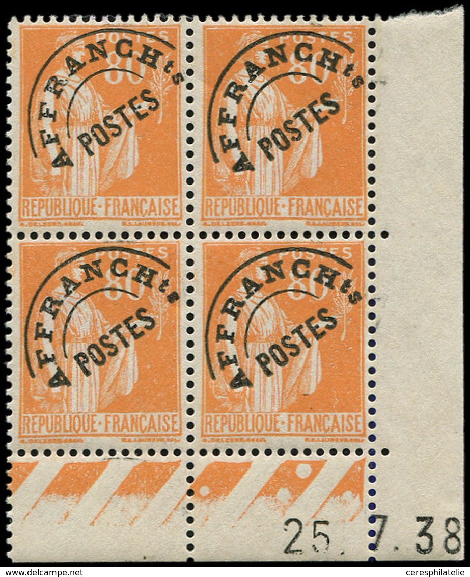 ** PREOBLITERES - 75  Paix, 80c. Orange, BLOC De 4 CD 25/7/38, TB - 1893-1947