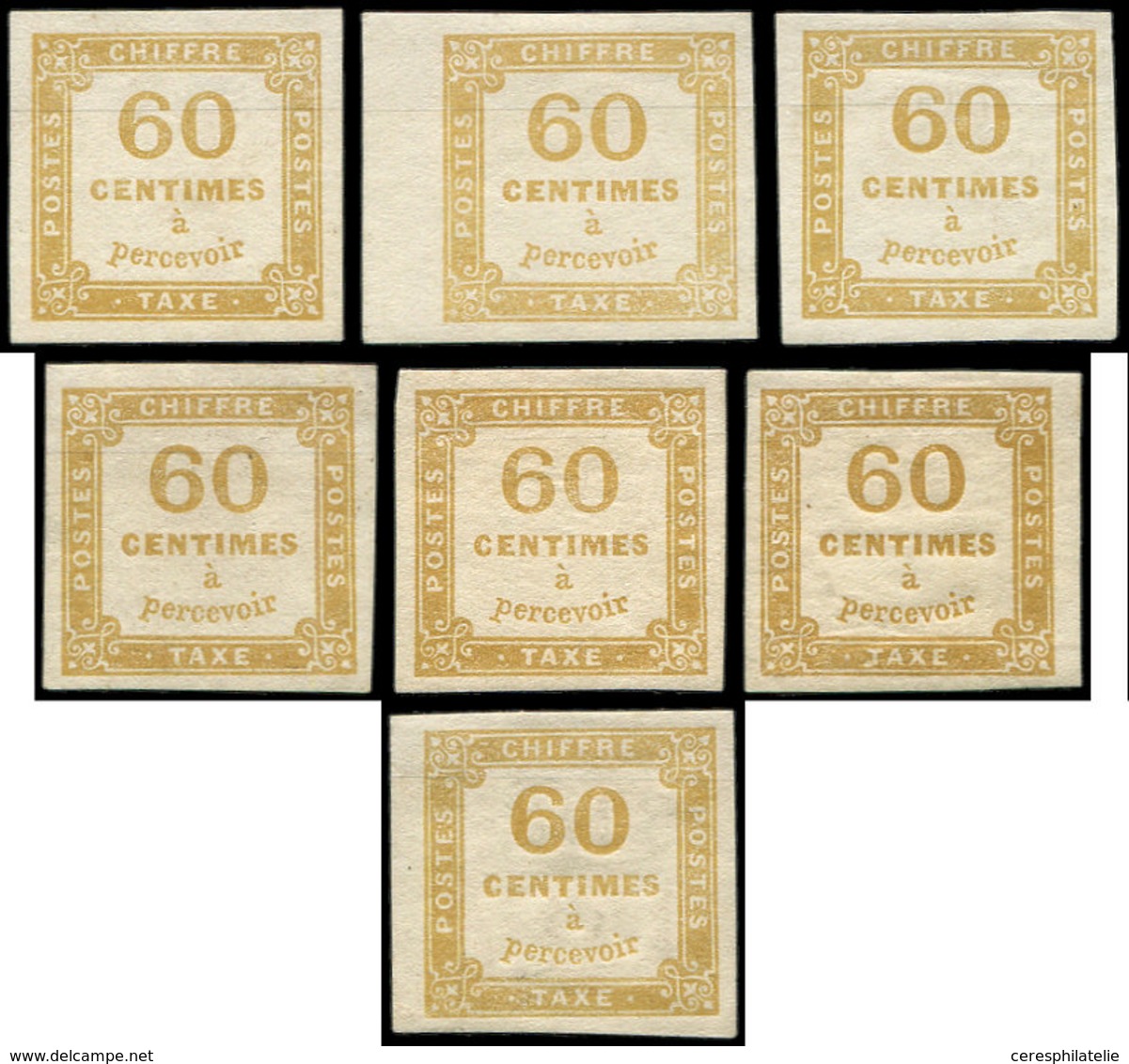 * TAXE - 8   60c. Jaune-bistre, 7 Ex. Planchés Dont 4 (*), TB - 1859-1959 Cartas & Documentos