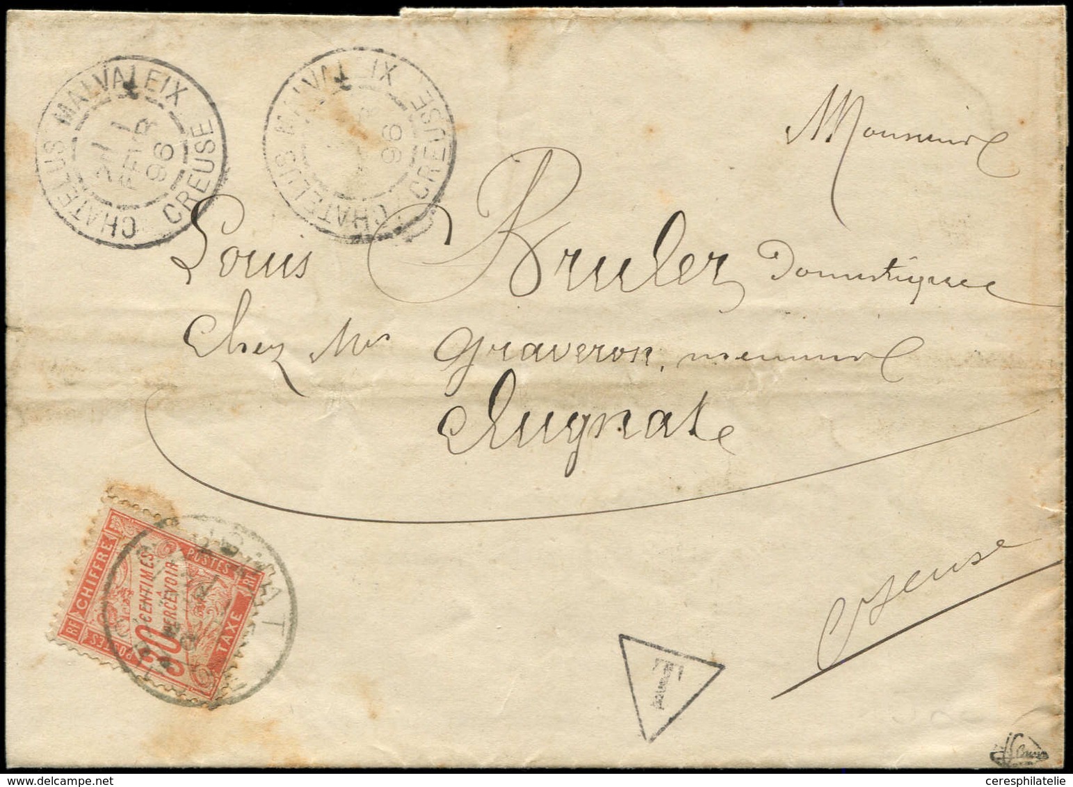 Let TAXE - 34  30c. Rouge-orange, Obl. Càd CLUGNAT 1/2/96 S. Env., TB. J - 1859-1959 Cartas & Documentos