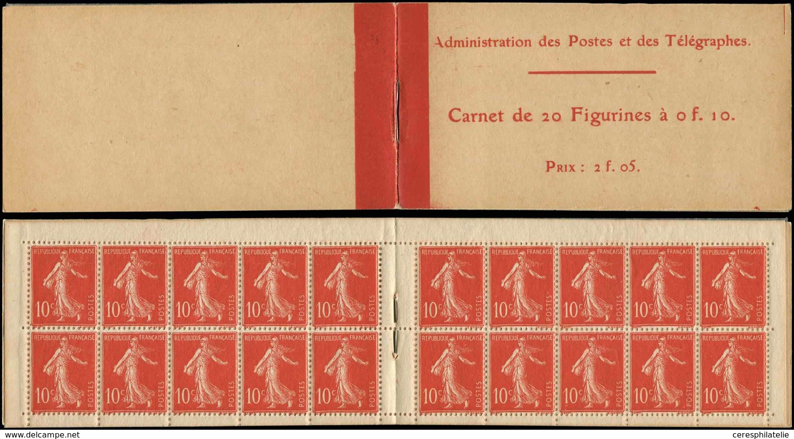 CARNETS (N° Yvert) - 135-C1    Semeuse Chiffres Maigres, 10c. Rouge, N°135c, T III, Carnet De 20, TB - Otros & Sin Clasificación