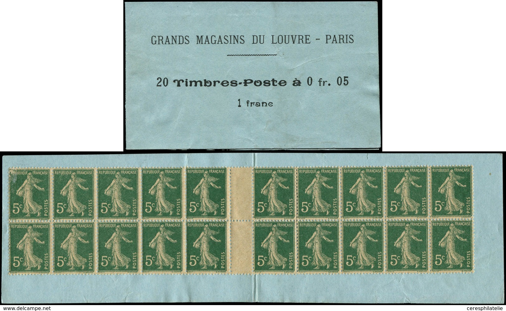 CARNETS (N° Yvert) - 137-CM    Semeuse Camée,  5c. Vert, Carnet Monnaie GRANDS MAGASINS Du LOUVRE, R Et TB - Otros & Sin Clasificación