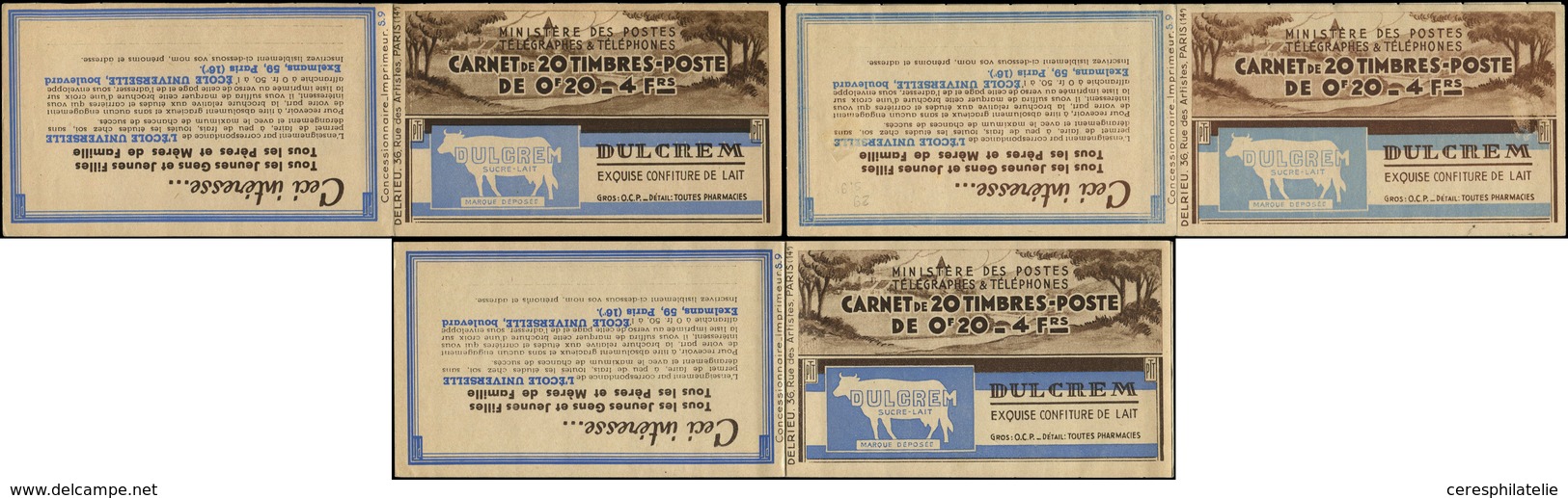 CARNETS (N° Yvert) - 190-C1    Semeuse Camée, 20c. Lilas-rose, N°190d, T VI, S. 9, 3 Carnets, DULCREM, Nuances Différent - Otros & Sin Clasificación