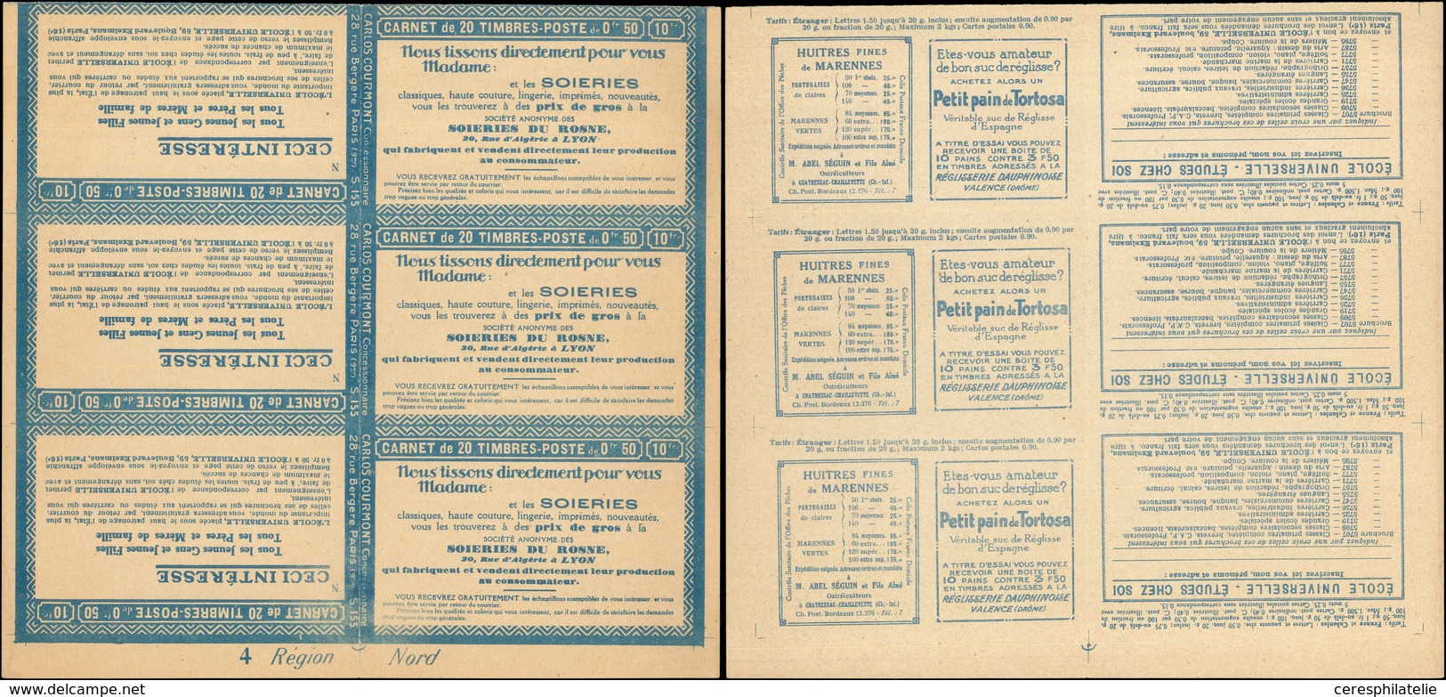 CARNETS (N° Yvert) - 199       Semeuse Lignée, 50c. Rouge, N°199c, T I, S. 155-N, Panneau De 3 Couv. De Carnet SOIERIES, - Otros & Sin Clasificación