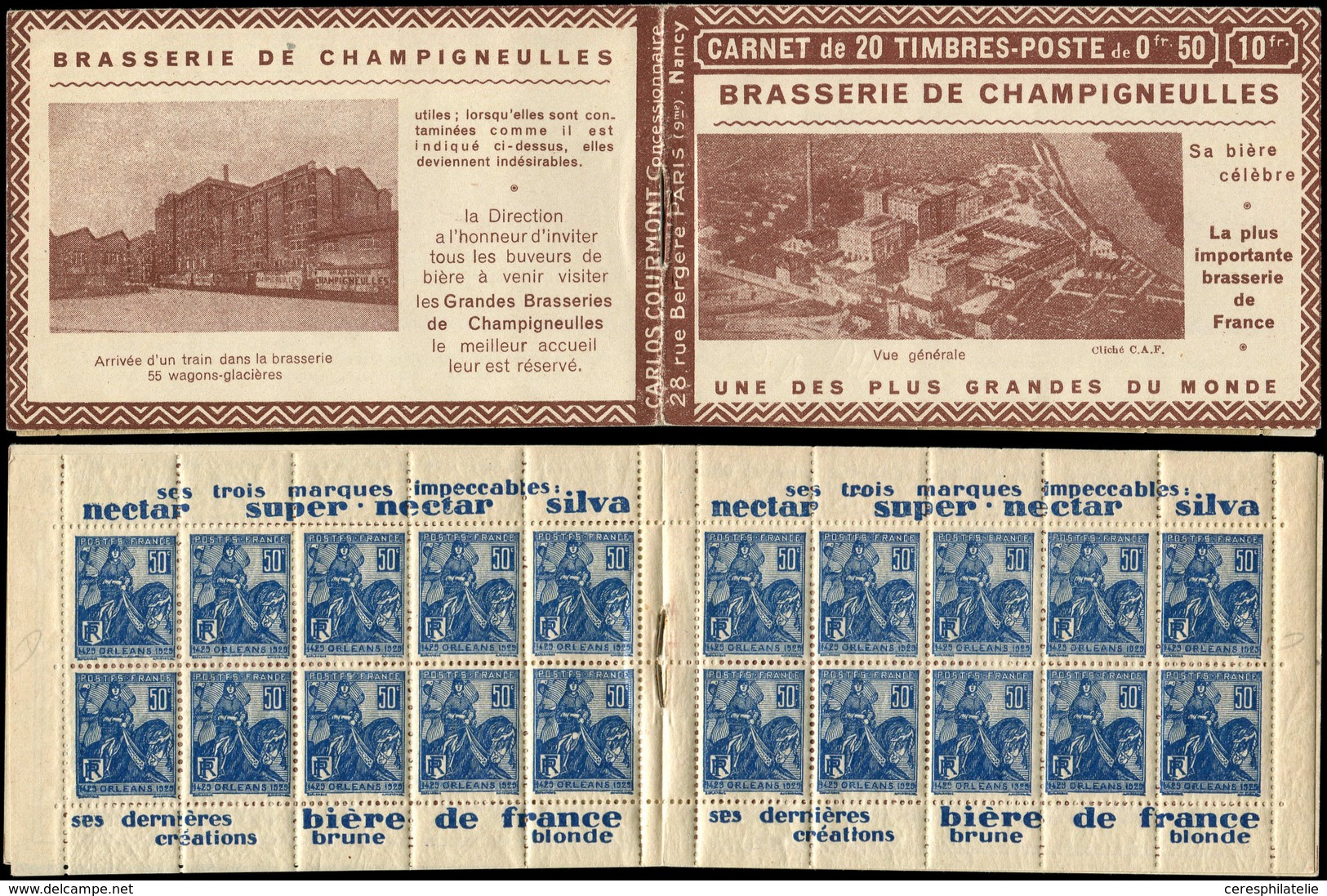 CARNETS (N° Yvert) - 257-C2    Jeanne D'Arc, 50c. Bleu, N°257a, T I, S. Nancy, CHAMPIGNEULLES, TB - Sonstige & Ohne Zuordnung