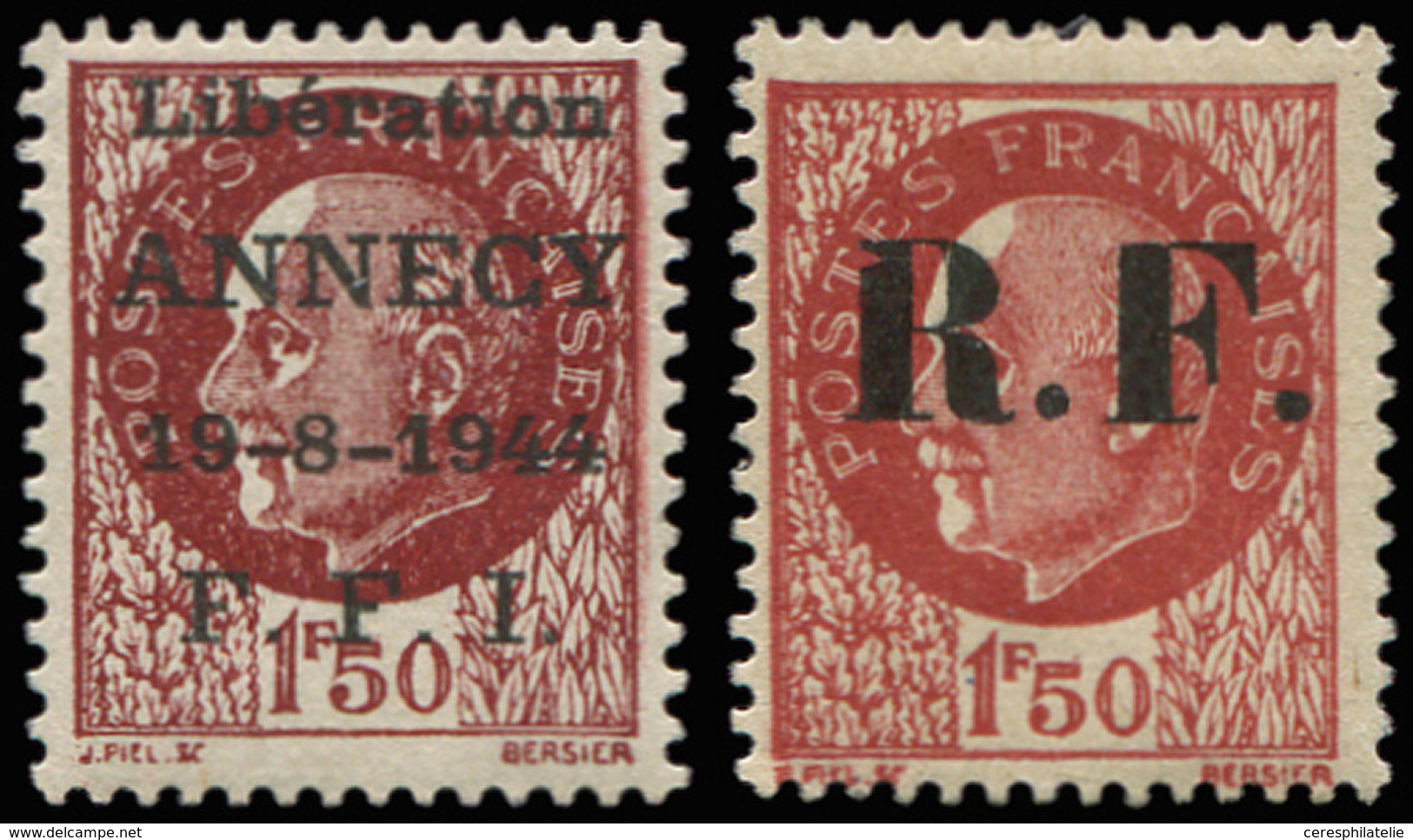 ** TIMBRES DE LIBERATION - ANNECY 1 : 1f50 Brun-rouge Et Chalons S. Marne N°1 1f50 Brun, TB - Liberación